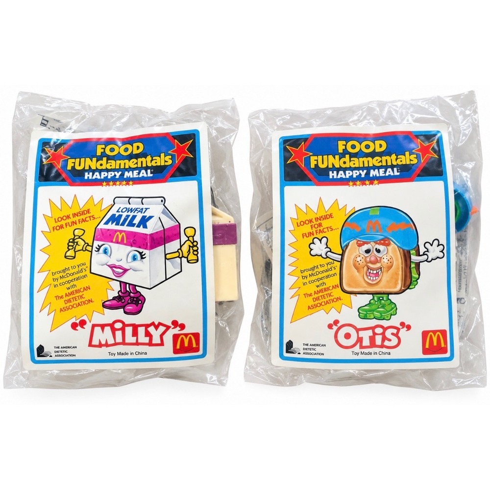 Vintage 1992 McDonalds Happy Meal Food FUNdamentals Milly and Otis Toys Sealed